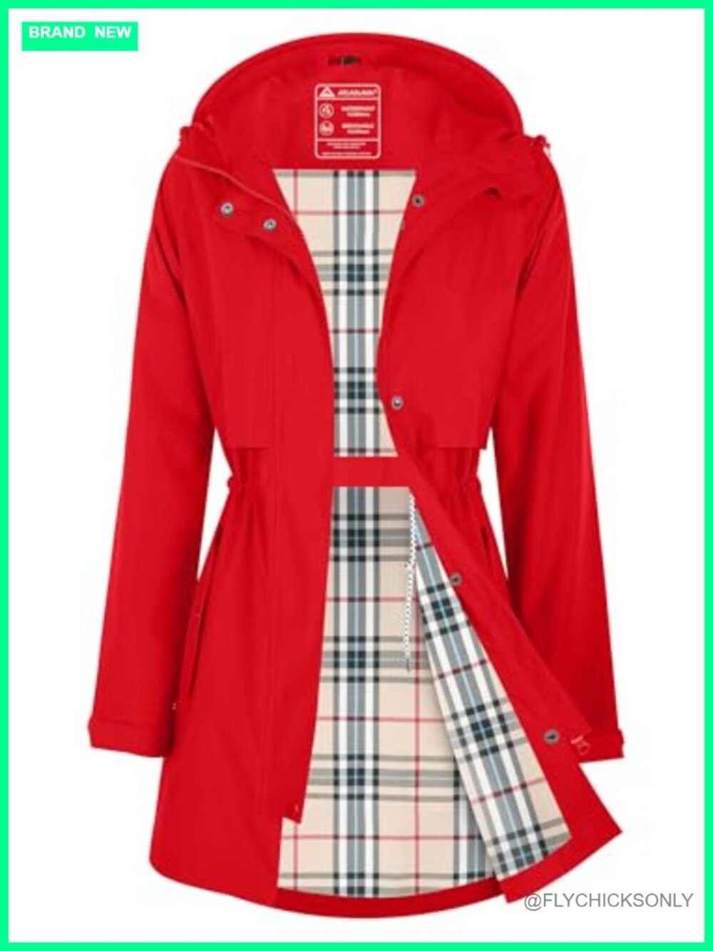 Women's Waterproof Breathable Rain Jacket Hooded Windbreaker Midi Trench Coat